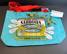 Trader Joe's Reuseable Sardine Cloth Shopping Bag Tote NWT Canvas