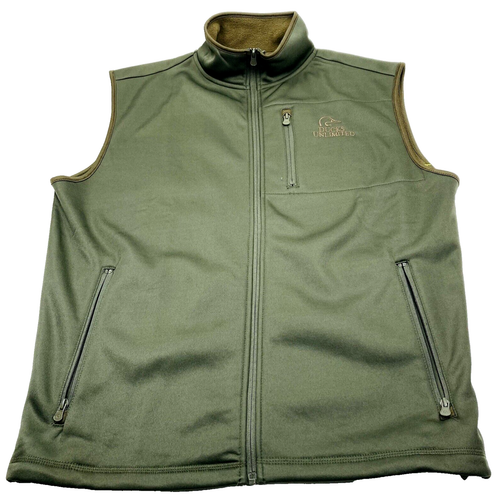Ducks Unlimited Logo Vest Green L Mens Sleeveless Fleece Lined Zip Pockets Cabin