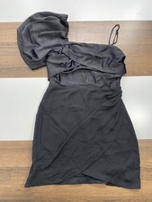 NEW Express Womens Size S Black One Shoulder Puffed Sleeve Dress Short Mini