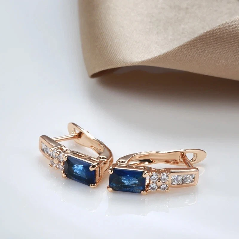 Elegante Ohrringe Creole 585 RG Rotgold Rosegold mit Saphir blauen Zirkon 2,4g - Bild 4 von 4