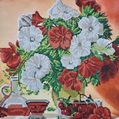 Bead Embroidery Kit Flowers DIY Craft Beaded Stitching Stamped