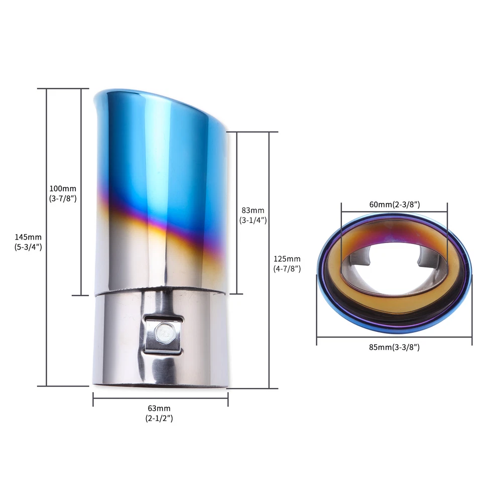 Silenciador de garganta trasero con punta de tubo de escape de coche accesorios de acero inoxidable azul Foto 3 de 4