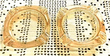 2 Amber Glass Cigarette Ashtrays w Cigarette Rests 4" Square Vintage