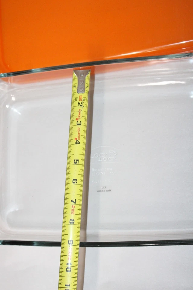 Lock & Lock Food Storage Container Rectangular Glass Dish Cake Pan & Lid Orange - Image 4 of 4