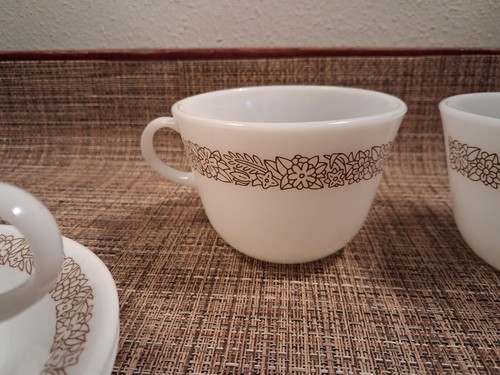 Set Of 3 Corelle/Pyrex WOODLAND BROWN Milk Glass Cups and Saucers - Picture 4 of 7