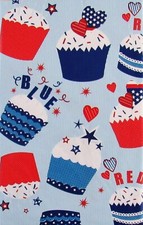 Patriotic Cupcakes Vinyl Flannel Back Tablecloth Var Sizes