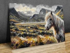 Shetland pony modern Art yellow tones mounted canvas print art ready to hang