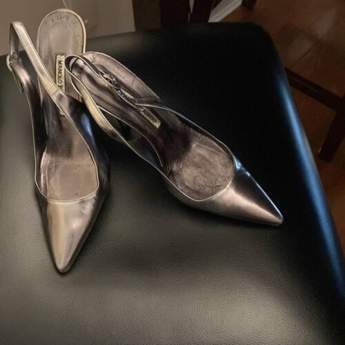 Manolo Blahnik silberne Schlinge hinten Größe 38 1/2 - Bild 3 von 5