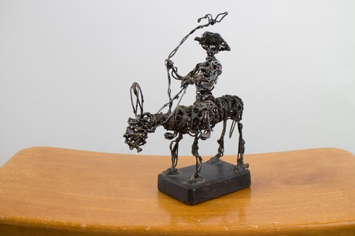 Artist C. Serraty Wire Sculpture Cowboy On A Horse With Lasso Dominican Republic - Picture 8 of 9