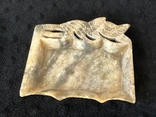 Old Unusual Carved Soapstone Dish w/ Leaf Pattern, Unmarked 4" wide