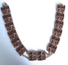 Vintage Fleur De Lys Belt, Metal and Tan Leather, 28 Inches