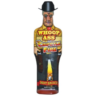 ASS KICKIN' WHOOP ASS CHIPOTLE FIRE HOT SAUCE 6 oz. GLASS COLLECTIBLE BOTTLE