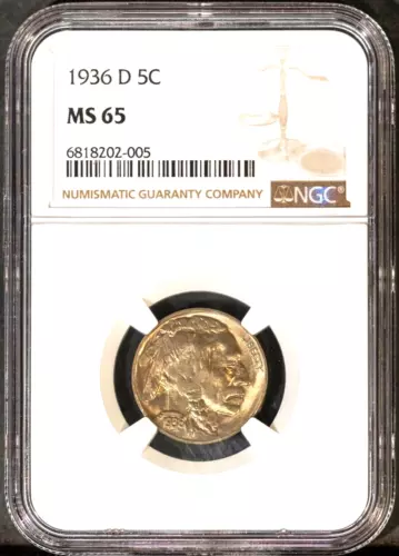 1936-D 5c Indian Head Buffalo Nickel MS 65 NGC # 6818202-005 + Bonus