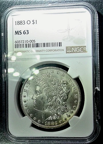 1883 O Morgan Silver Dollar NGC MS 63  Proof Like Damage case Right Side 114-482