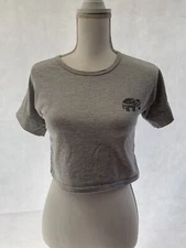 Women's Grey Cropped T-Shirt Cotton Blend Elephant Logo Size S