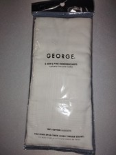 George Men's Fine Woven Handkerchiefs White Pack of 6 Cotton - NEW SEALED