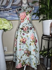 Vintage Aizhe Womens Blue Floral Fit And Flare Midi Dress