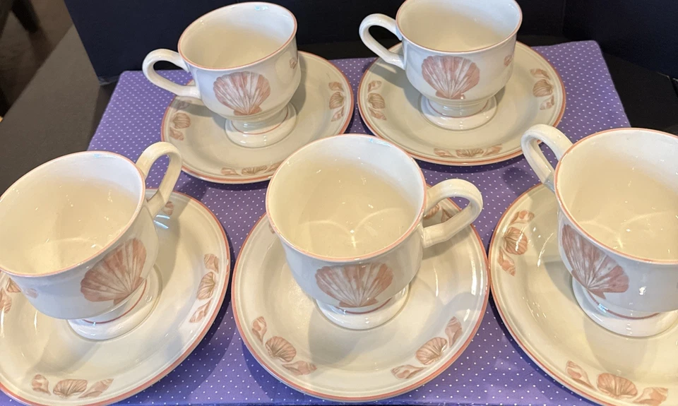 Juego de 5 tazas de té de café con patas SangoStone 3664 Coquille Seashells almeja Foto 3 de 4