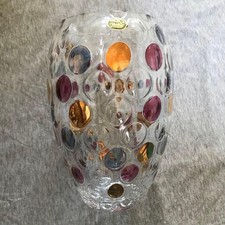 Bohemia Glass Dot Pattern Vase Czechoslovakia Orocrystal Colored Used