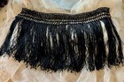 ANTIQUE VICTORIAN PURE SILK FINE STRAND TINY GLASS BEAD FRINGE TRIM FRAG  6 3/4" — photo 2