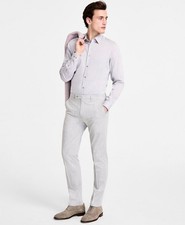 95 NEW CALVIN KLEIN Mens 34x30 Light Gray Slim Fit Stretch Dress Pants/Slacks