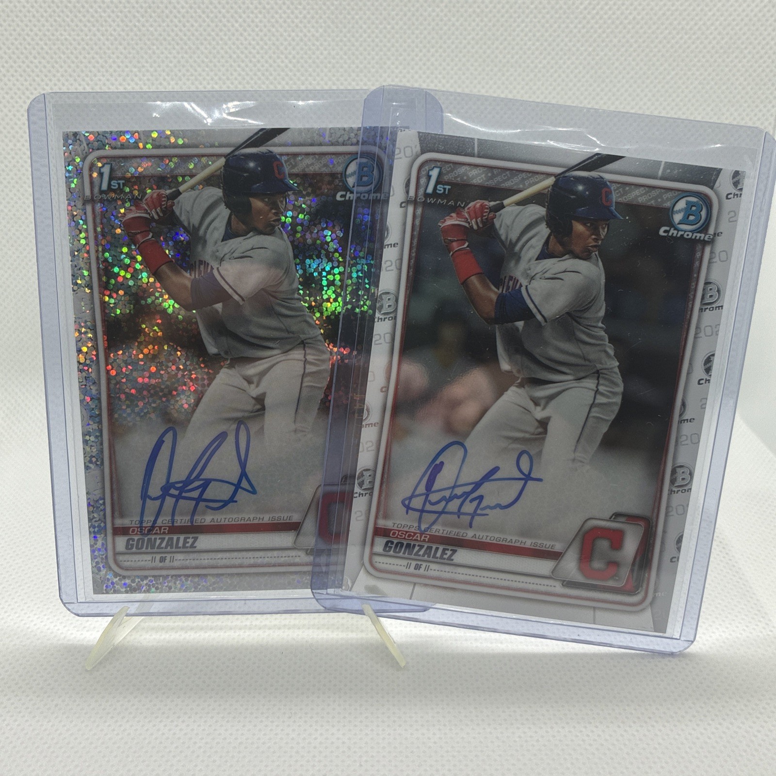2020 Bowman-Chrome Pros. Auto Oscar Gonzalez Speckle Refractor/299 both Cards RC