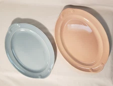 Vtg Lot of 2 Lu-Ray Pastels Platter 11 3/4" Blue & 13 1/4" Pink TS&T MCM