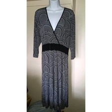 My Michelle Women Black White Swirl Dot Print Wrap V-Neck Midi Dress Size XL
