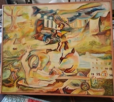 Orig VTG 1985 Abstract Art Oil On Linen"Spring Dance " Framed  Michael B.Stuart 