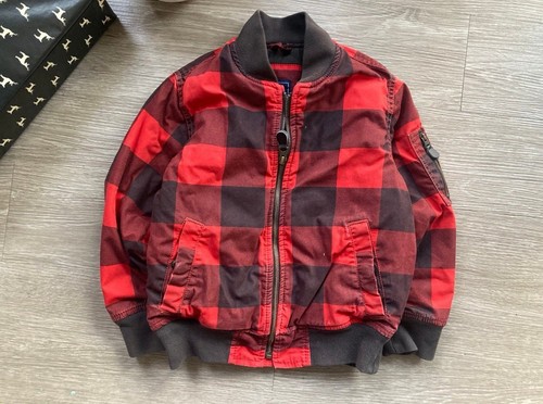 Youth Gap Kids Plaid Bomber Jacket Size 6 Red Full Zip - Picture 2 of 5