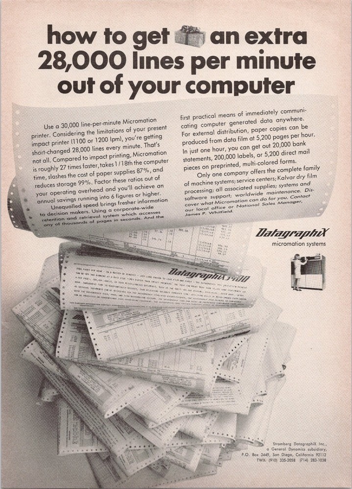 DatagraphiX 4400 Vintage Computer Magazine Ad Print 1969 Micromation DatagraphiX 4400 Vintage Computer Magazine Ad Print 1969 Micromation