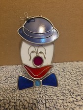 Clown Face Smiling Leaded Stained Art Glass Suncatcher Beautiful Piece Blue