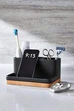 Matte Black Vanity Organizer with Cork Base, Modern Bathroom Counter Storage