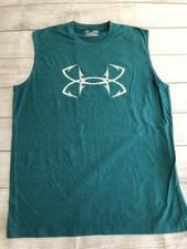 Under Armour HeatGear Shirt Mens Medium Green Sleeveless Tank Logo Athletic Top