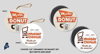 MR DONUT Ornament / Magnet Set - Collectible Gift Defunct Restaurant Coffee Shop