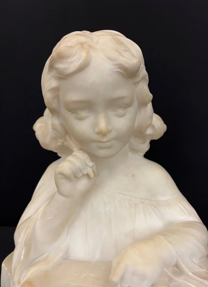 Sculpture ancienne en marbre blanc – T. Cipriani XIXe – Allégorie de l’Écriture - Photo 2/4