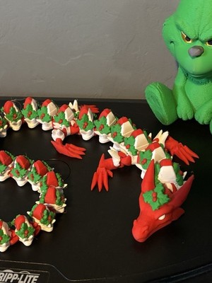 Articulated Flexi Christmas Dragon 3D Printed Holiday Fidget Toy Festive Decor