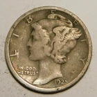 1925 D Mercury Dime 90% Silver F-VF   "Actual Coin Pictured - Not Cleaned"