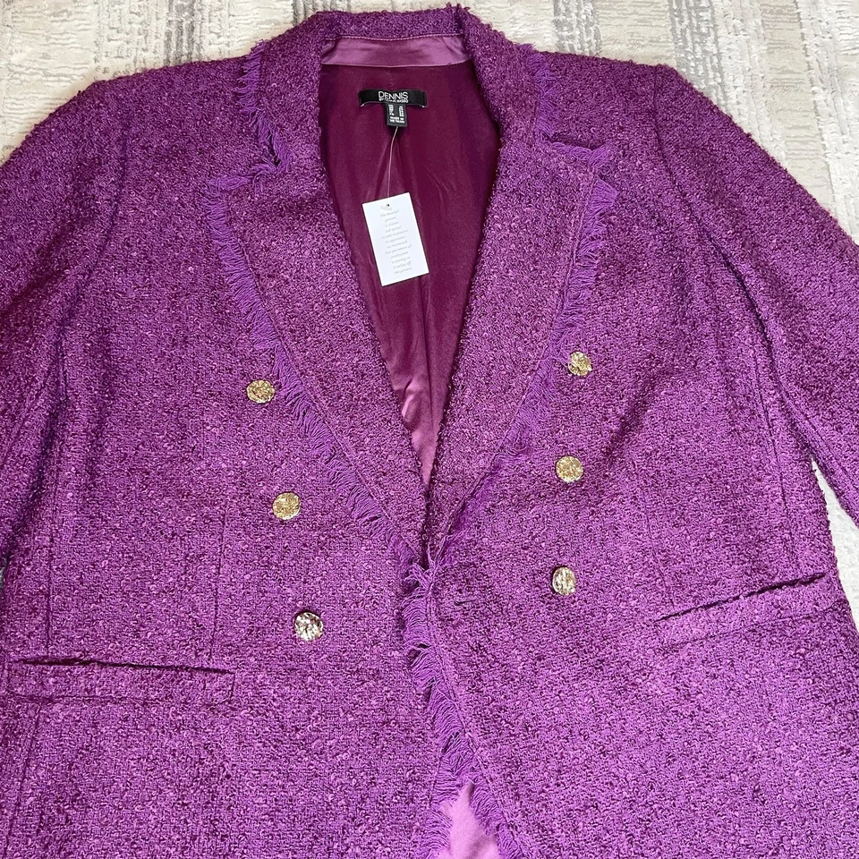 Blazer Dennis Basso Mujer 16 Púrpura Boucle Flecos Dorado Botón Chaqueta Forrada Foto 3 de 4