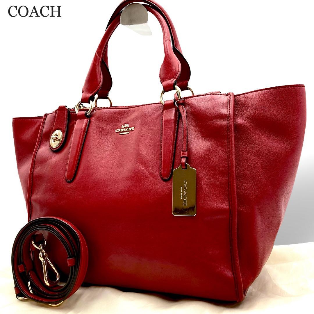COACH Crosby Carryall Shoulder Bag 2way Red Leather Good