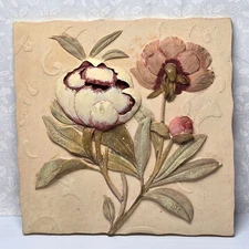 Wall Art 3D Relief Design Peony Floral Tile Art Pink/Lavender 5.5 x 5.5 inches  