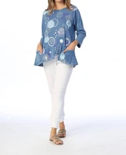 Jess & Jane Magic Dots Mineral Washed Patch Pocket Cotton Top Size M