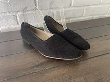 Salvatore Ferragamo Fabric Womens Black Pumps Slip On Flat Shoes Sz 7.5 B ITALY