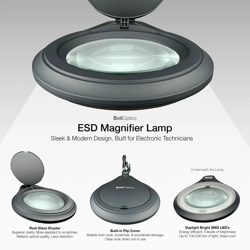 ESD LED Magnifying Lamp w/ Clamp for PCB Soldering, Electronics Repair - Image 3 of 4