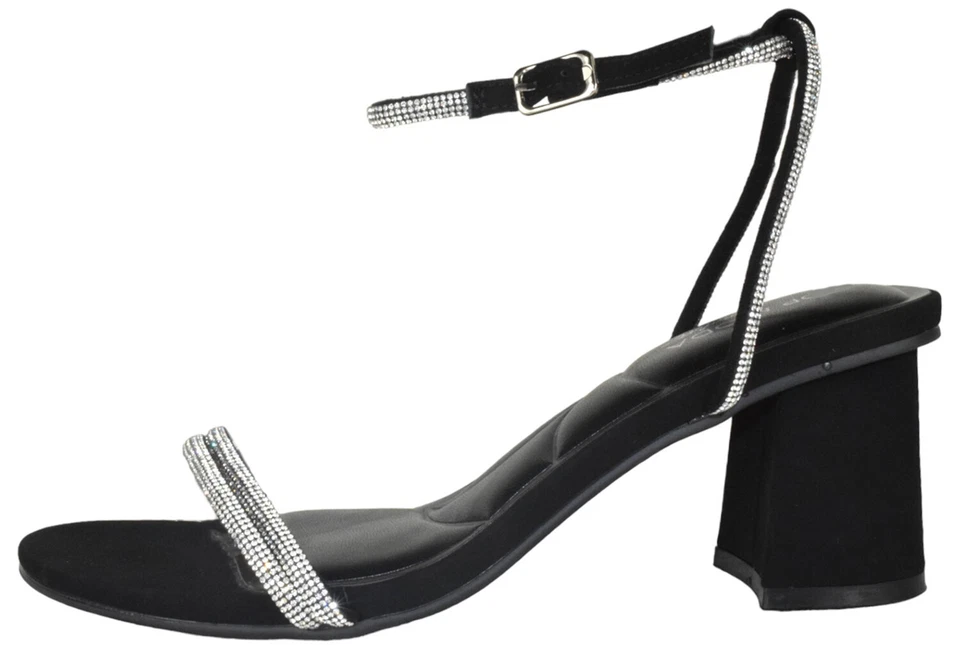 Top Moda Women Block Short Heel Open Toe Ankle Strap Bling Rhinestone CITY Black - Image 2 of 3