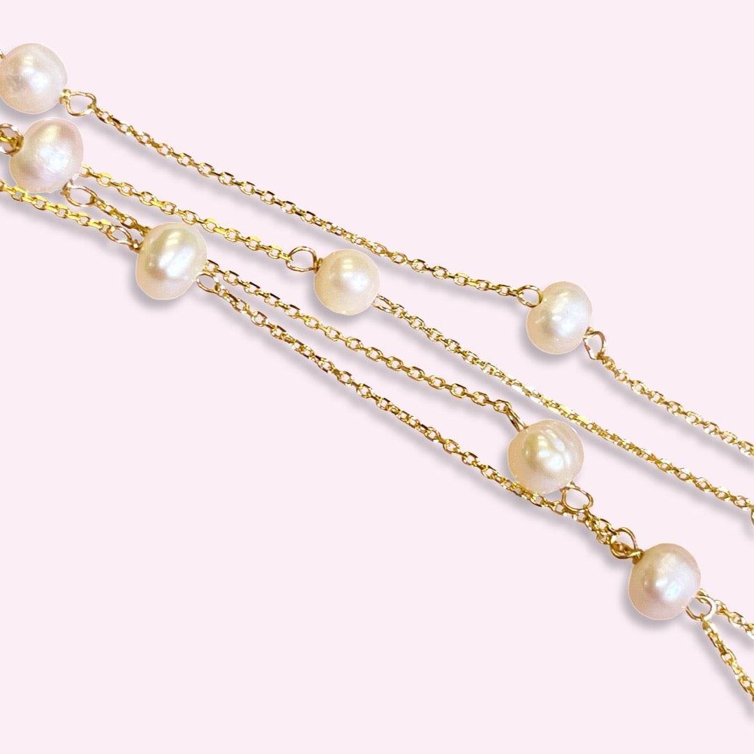 Fresh Water Pearl 14K Yellow 16” Station Necklace | eBay