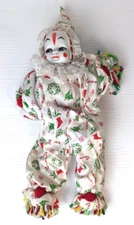 VINTAGE homemade clown doll string yarn body christmas outfit rag and cloth doll