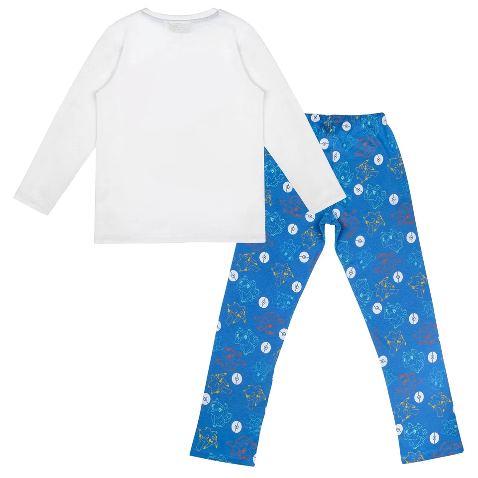 Pokemon Schlafanzug Pyjama Langarm Pikachu Unisex Weiss Blau - Bild 2 von 4