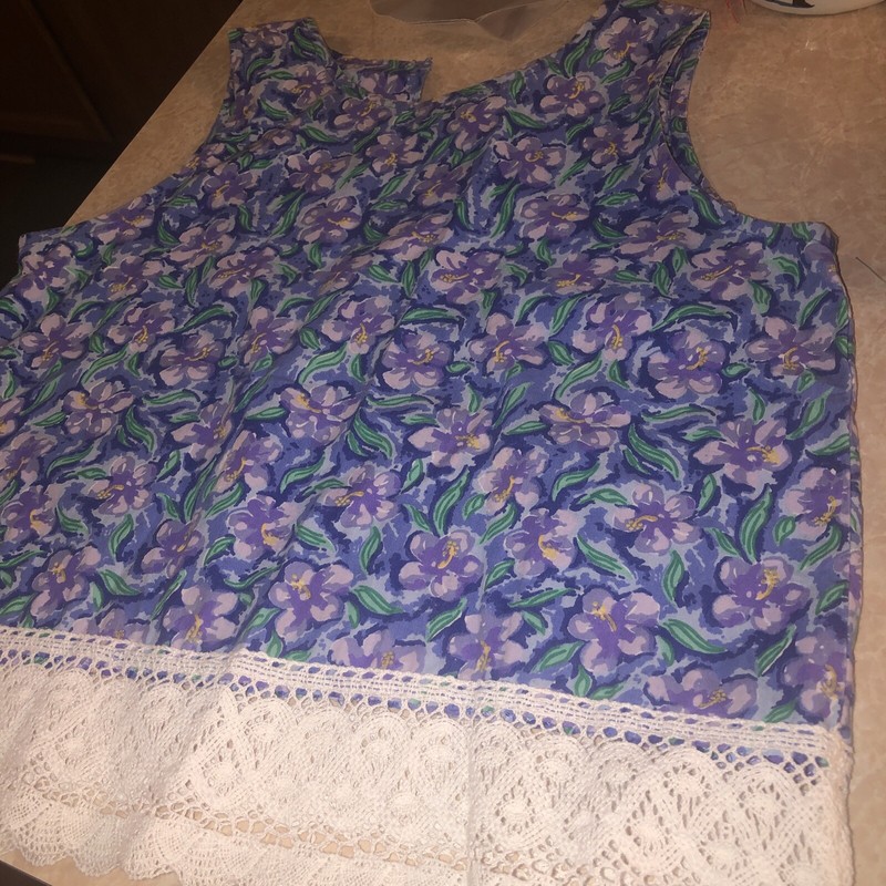Vintage Tikal Trading Company Sleeveless Blue/ Purple Size S Purple Flowers Lace