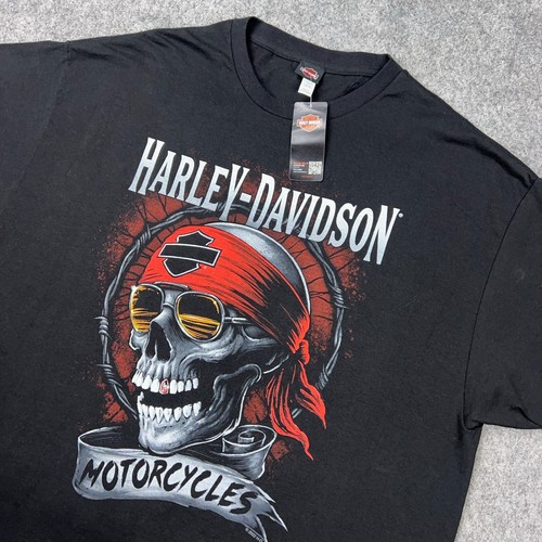 Harley Davidson Shirt Men 2XL Black Skull Wisconsin Short Sleeve Biker Tee NEW